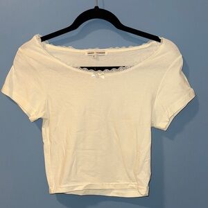 Goddess White Short Sleeve Top with Lace Detail